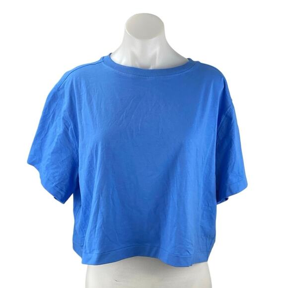 Lululemon Women's Blue Crewneck Short Sleeve Crop Activewear Tee T-shirt Top M - Picture 1 of 4